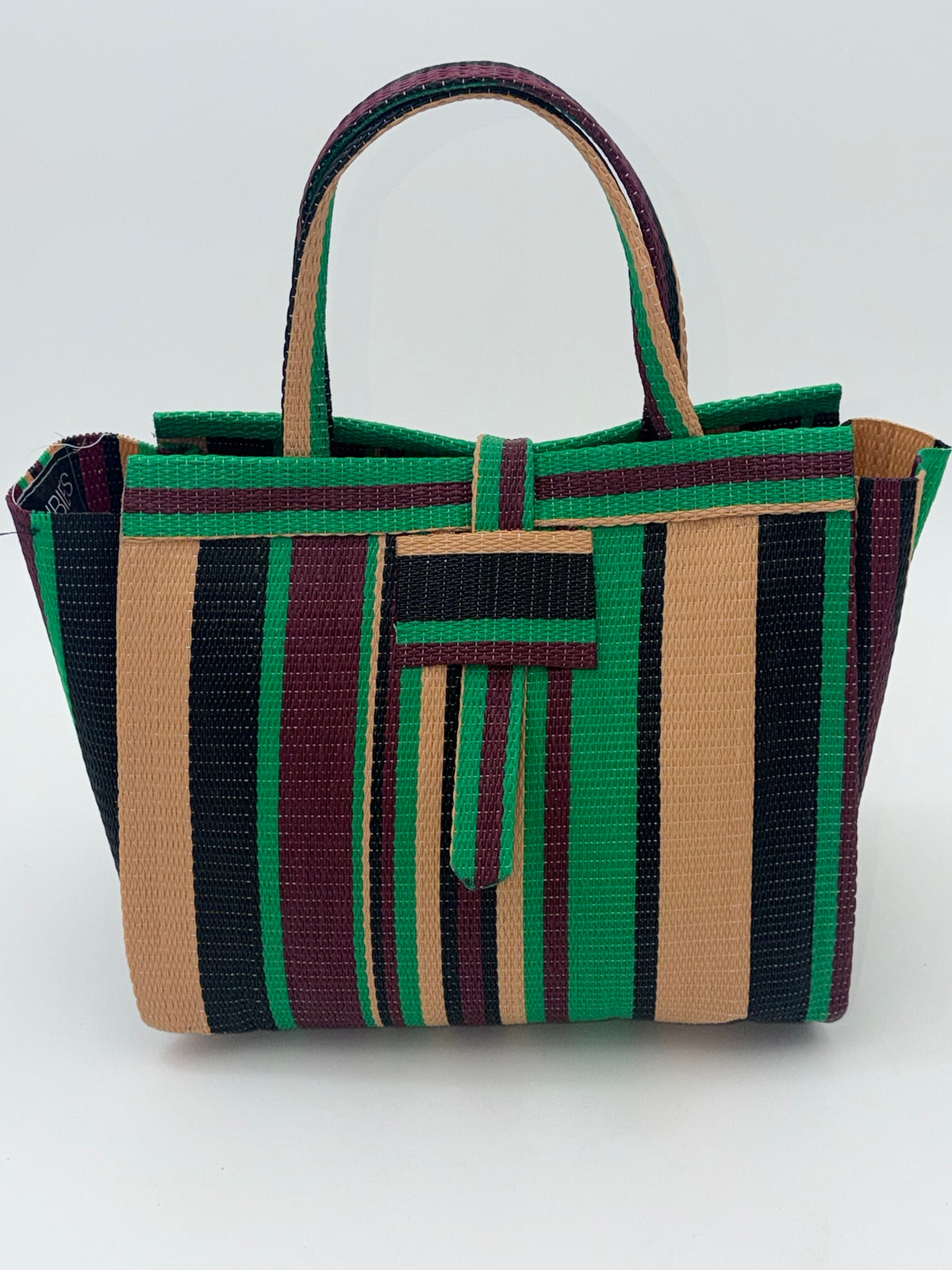 Brownie Medium  handwoven tote bag by SCRUBIES in Beige,Wine,Green,Black, with Stripes design and 0 accent pattern