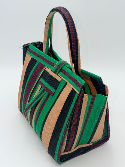 Brownie Medium  handwoven tote bag by SCRUBIES in Beige,Wine,Green,Black, with Stripes design and 0 accent pattern