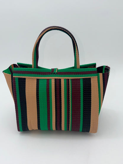 Brownie Medium  handwoven tote bag by SCRUBIES in Beige,Wine,Green,Black, with Stripes design and 0 accent pattern