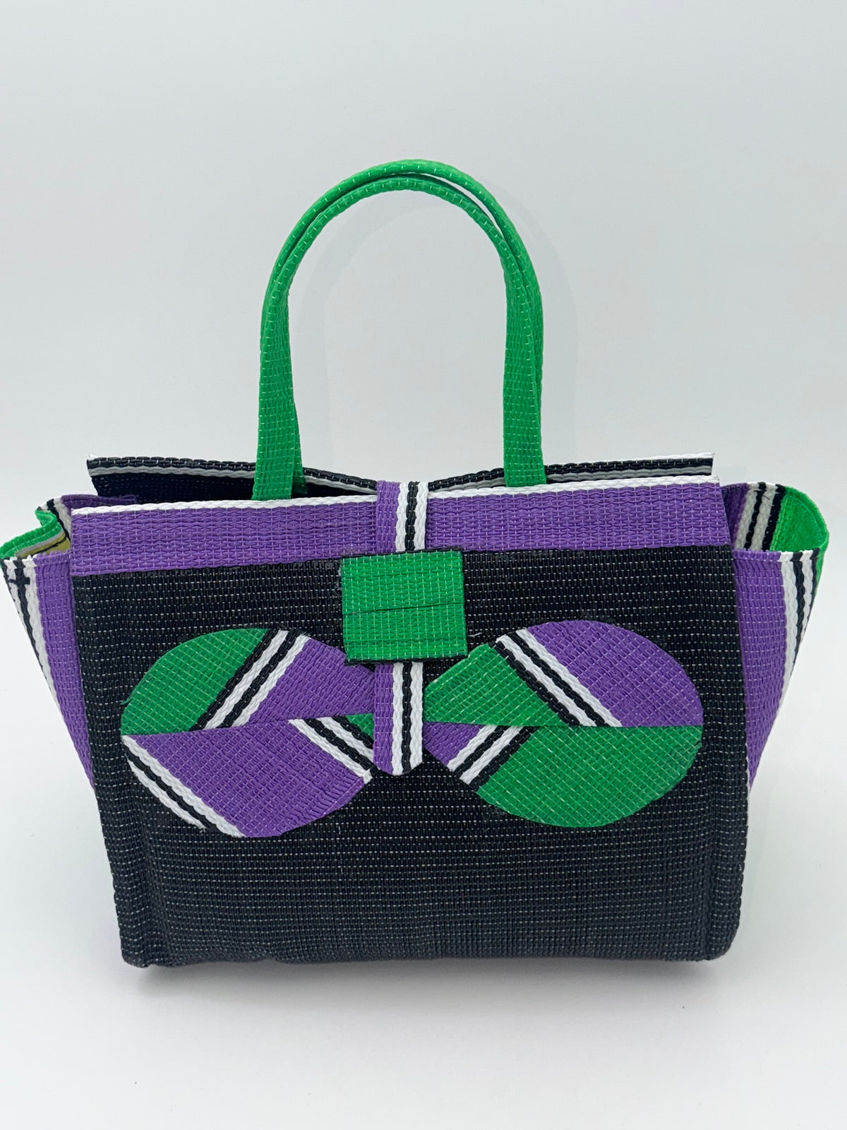 Midnight Medium  handwoven tote bag by SCRUBIES in Black,Purple,Green, with Solid design and Bow accent pattern