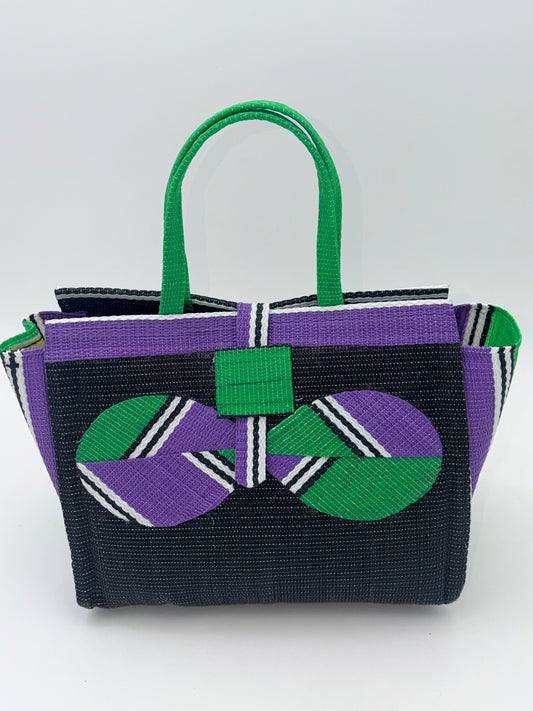 Midnight Medium  handwoven tote bag by SCRUBIES in Black,Purple,Green, with Solid design and Bow accent pattern