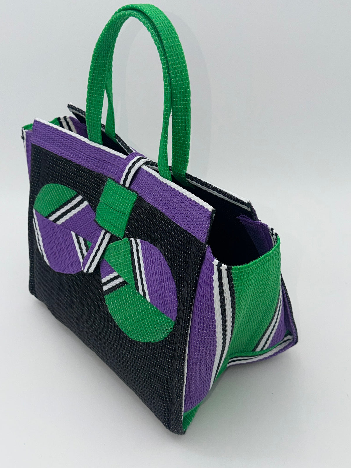 Midnight Medium  handwoven tote bag by SCRUBIES in Black,Purple,Green, with Solid design and Bow accent pattern