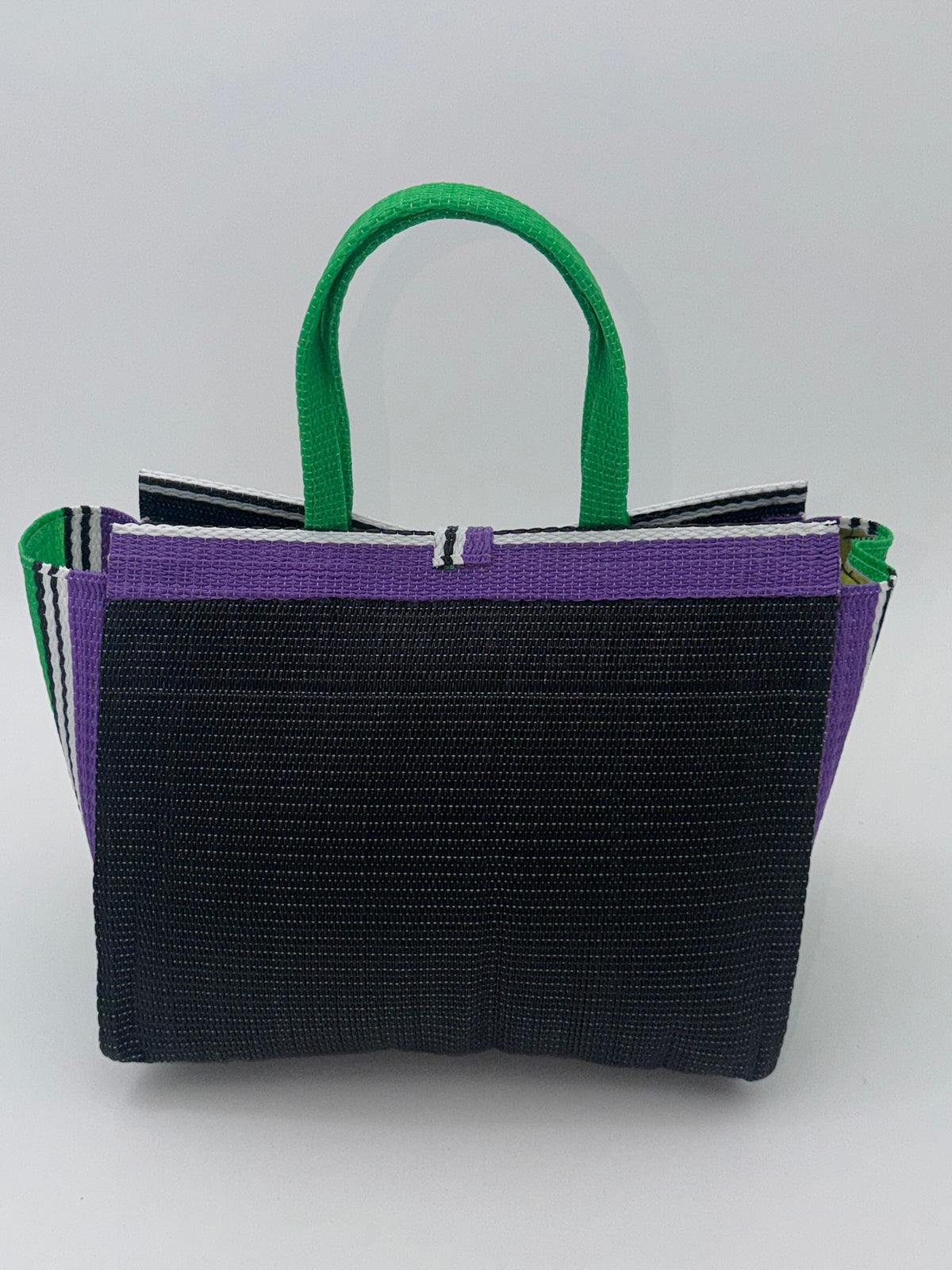 Midnight Medium  handwoven tote bag by SCRUBIES in Black,Purple,Green, with Solid design and Bow accent pattern