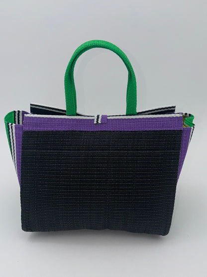 Midnight Medium  handwoven tote bag by SCRUBIES in Black,Purple,Green, with Solid design and Bow accent pattern
