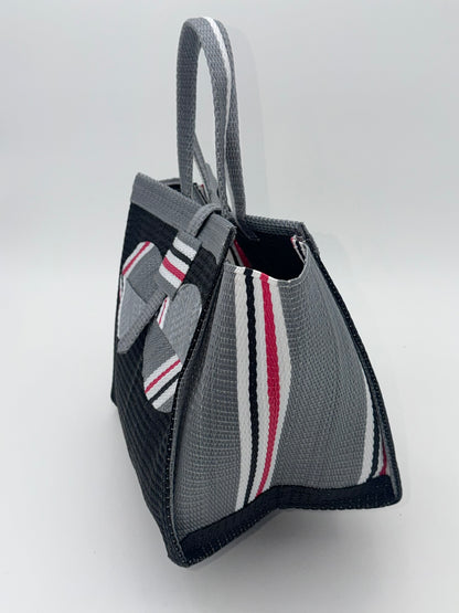 Midnight Medium  handwoven tote bag by SCRUBIES in Black,Gray,White,Pink with Solid design and Bow accent pattern