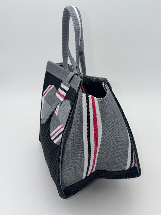 Midnight Medium  handwoven tote bag by SCRUBIES in Black,Gray,White,Pink with Solid design and Bow accent pattern