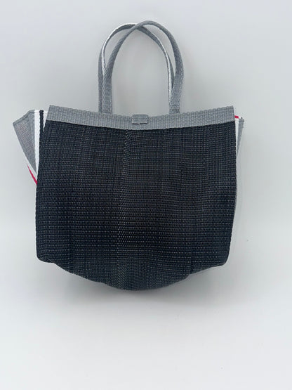 Midnight Medium  handwoven tote bag by SCRUBIES in Black,Gray,White,Pink with Solid design and Bow accent pattern