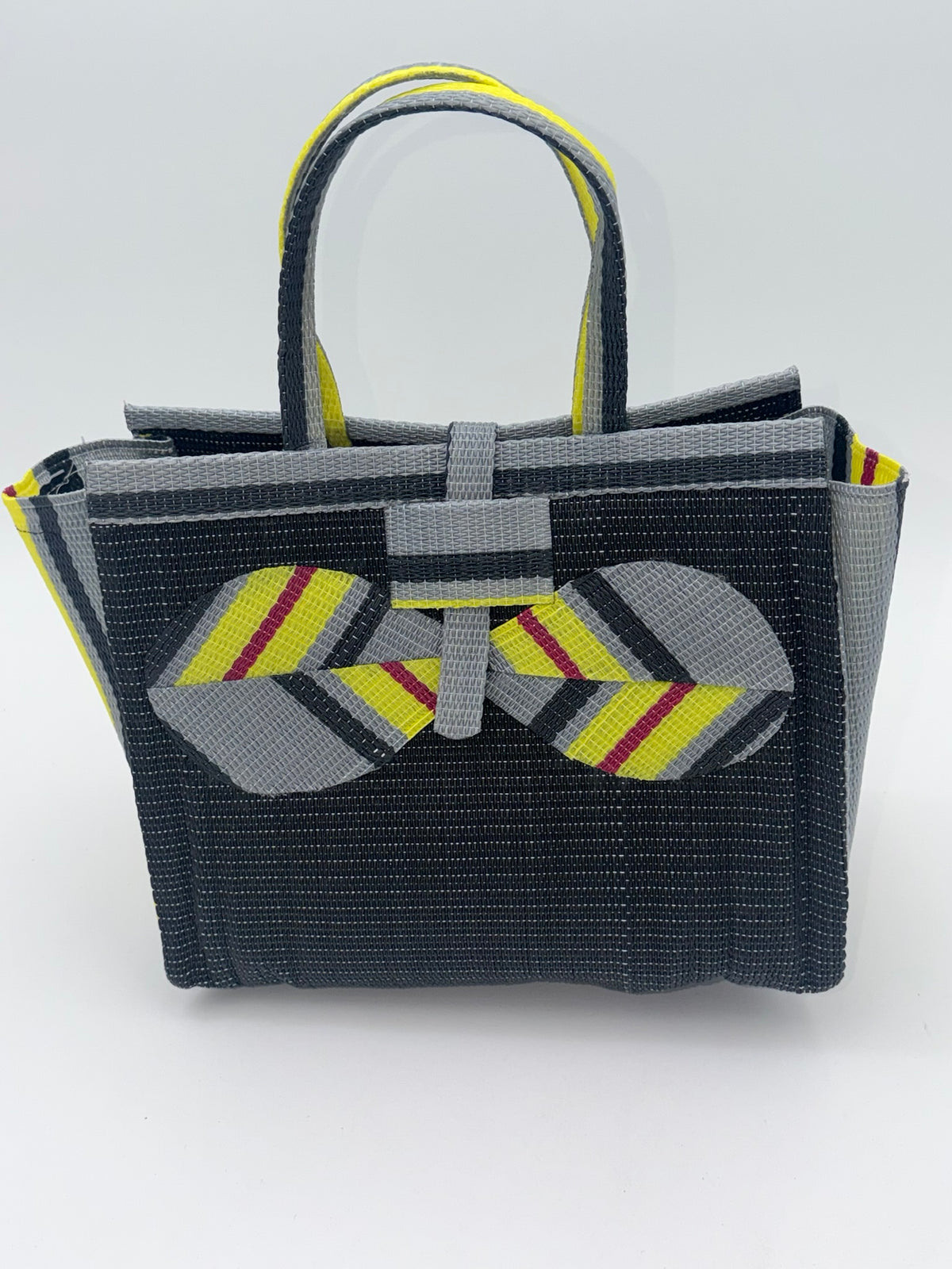 Midnight Medium  handwoven tote bag by SCRUBIES in Black,Yellow,Gray with Solid design and Bow accent pattern