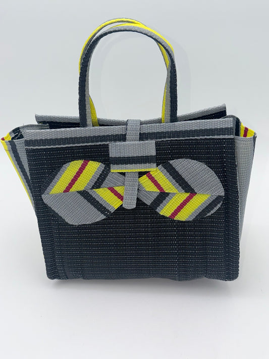 Midnight Medium  handwoven tote bag by SCRUBIES in Black,Yellow,Gray with Solid design and Bow accent pattern