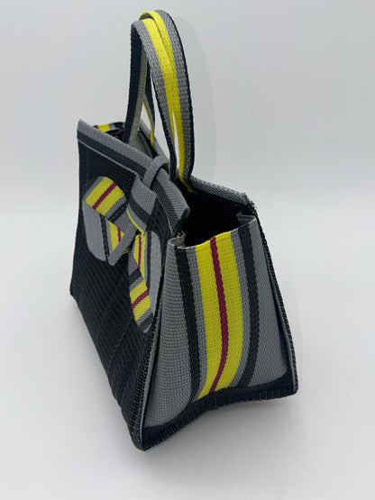 Midnight Medium  handwoven tote bag by SCRUBIES in Black,Yellow,Gray with Solid design and Bow accent pattern