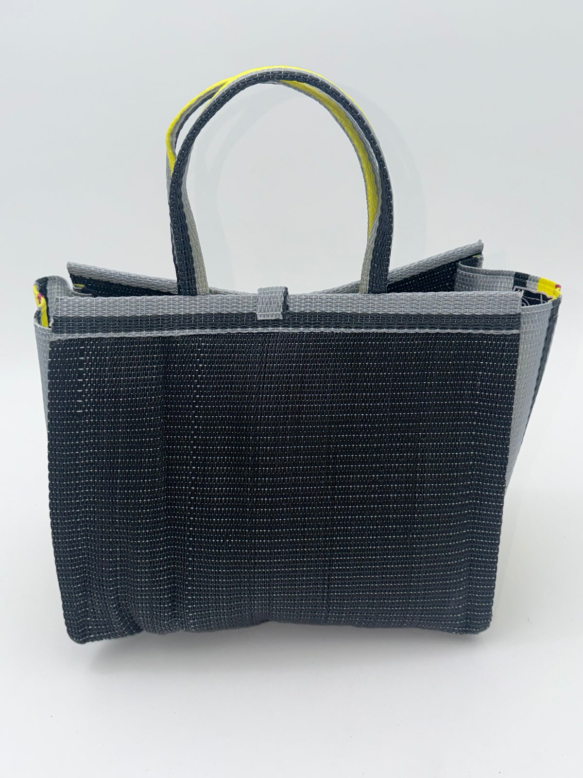 Midnight Medium  handwoven tote bag by SCRUBIES in Black,Yellow,Gray with Solid design and Bow accent pattern