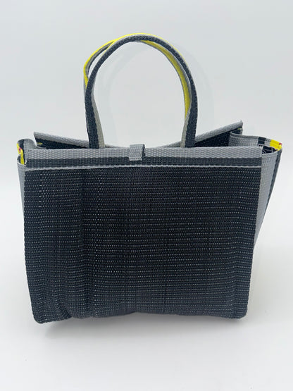 Midnight Medium  handwoven tote bag by SCRUBIES in Black,Yellow,Gray with Solid design and Bow accent pattern
