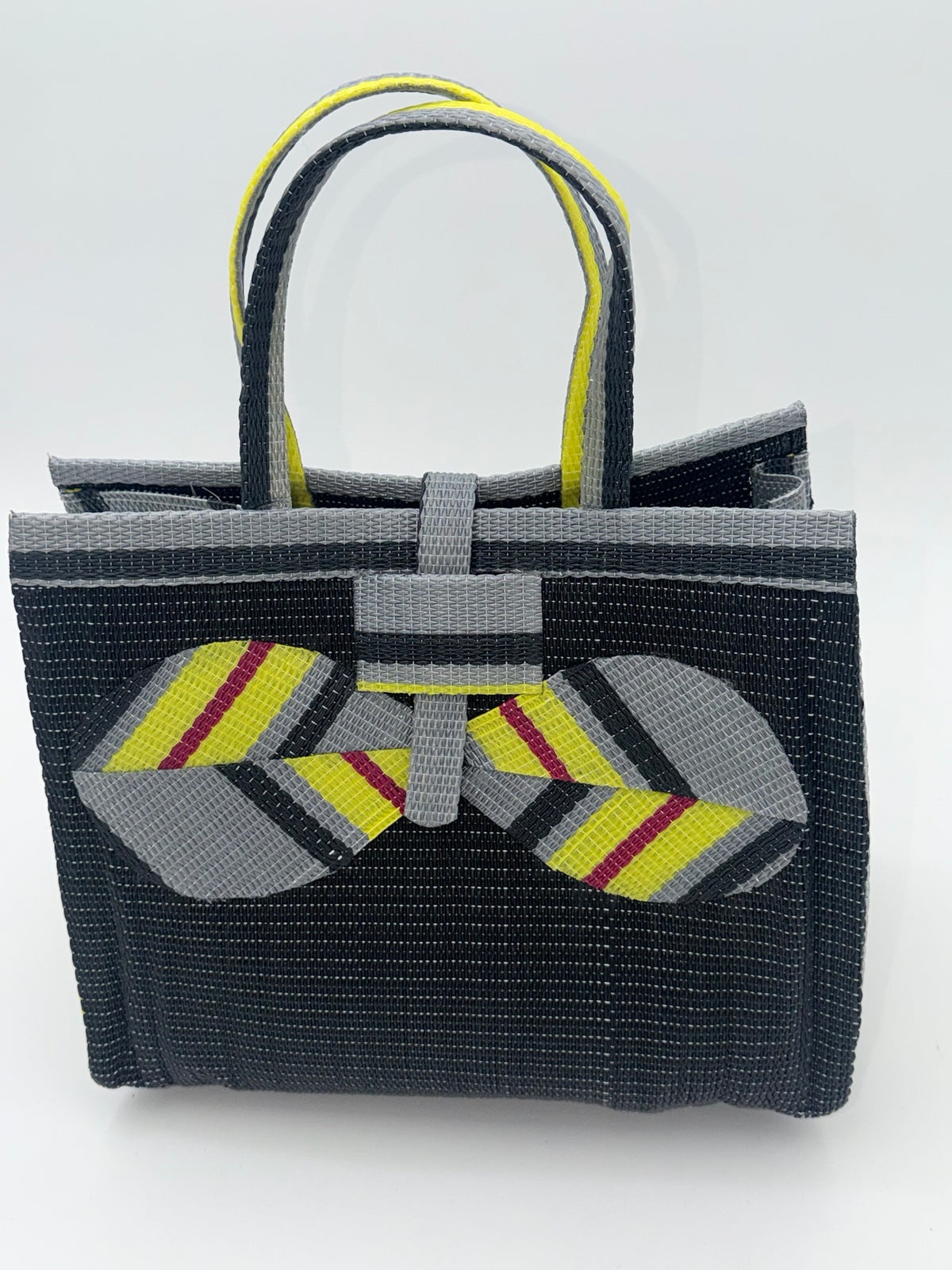 Midnight Medium  handwoven tote bag by SCRUBIES in Black,Yellow,Gray with Solid design and Bow accent pattern
