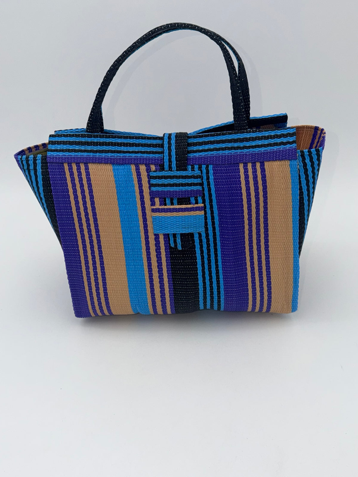 Lavender Medium  handwoven tote bag by SCRUBIES in Blue,Purple,Beige,Black with Stripes design and 0 accent pattern