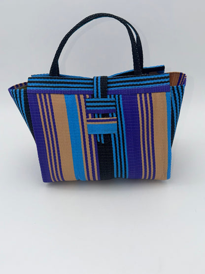 Lavender Medium  handwoven tote bag by SCRUBIES in Blue,Purple,Beige,Black with Stripes design and 0 accent pattern