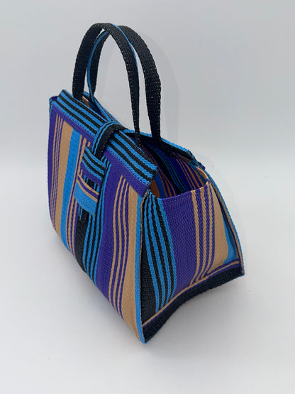 Lavender Medium  handwoven tote bag by SCRUBIES in Blue,Purple,Beige,Black with Stripes design and 0 accent pattern