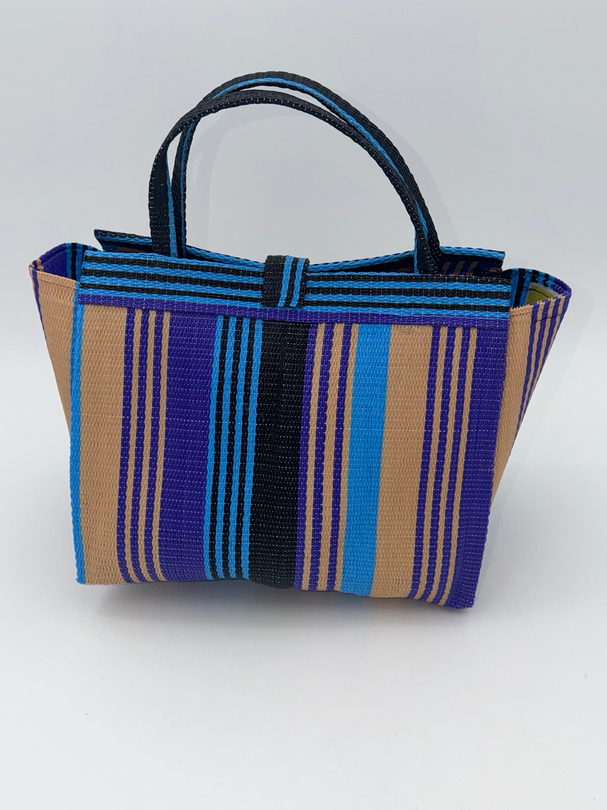 Lavender Medium  handwoven tote bag by SCRUBIES in Blue,Purple,Beige,Black with Stripes design and 0 accent pattern