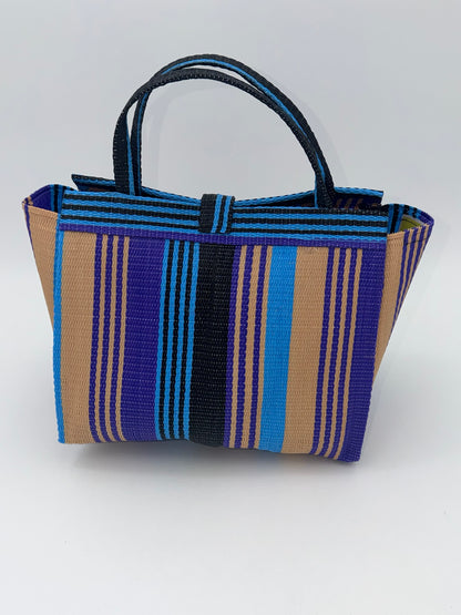 Lavender Medium  handwoven tote bag by SCRUBIES in Blue,Purple,Beige,Black with Stripes design and 0 accent pattern