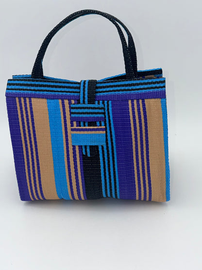 Lavender Medium  handwoven tote bag by SCRUBIES in Blue,Purple,Beige,Black with Stripes design and 0 accent pattern