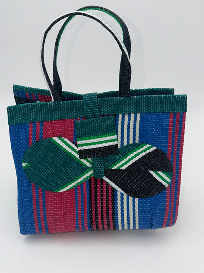 Candy Medium  handwoven tote bag by SCRUBIES in Green,Pink,Blue,White with Stripes design and Bow accent pattern