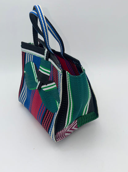 Candy Medium  handwoven tote bag by SCRUBIES in Green,Pink,Blue,White with Stripes design and Bow accent pattern