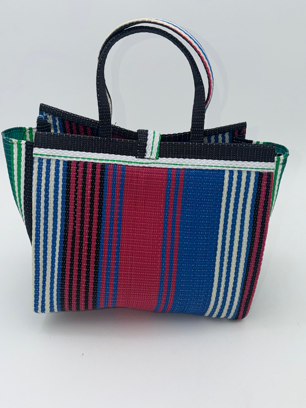 Candy Medium  handwoven tote bag by SCRUBIES in Green,Pink,Blue,White with Stripes design and Bow accent pattern