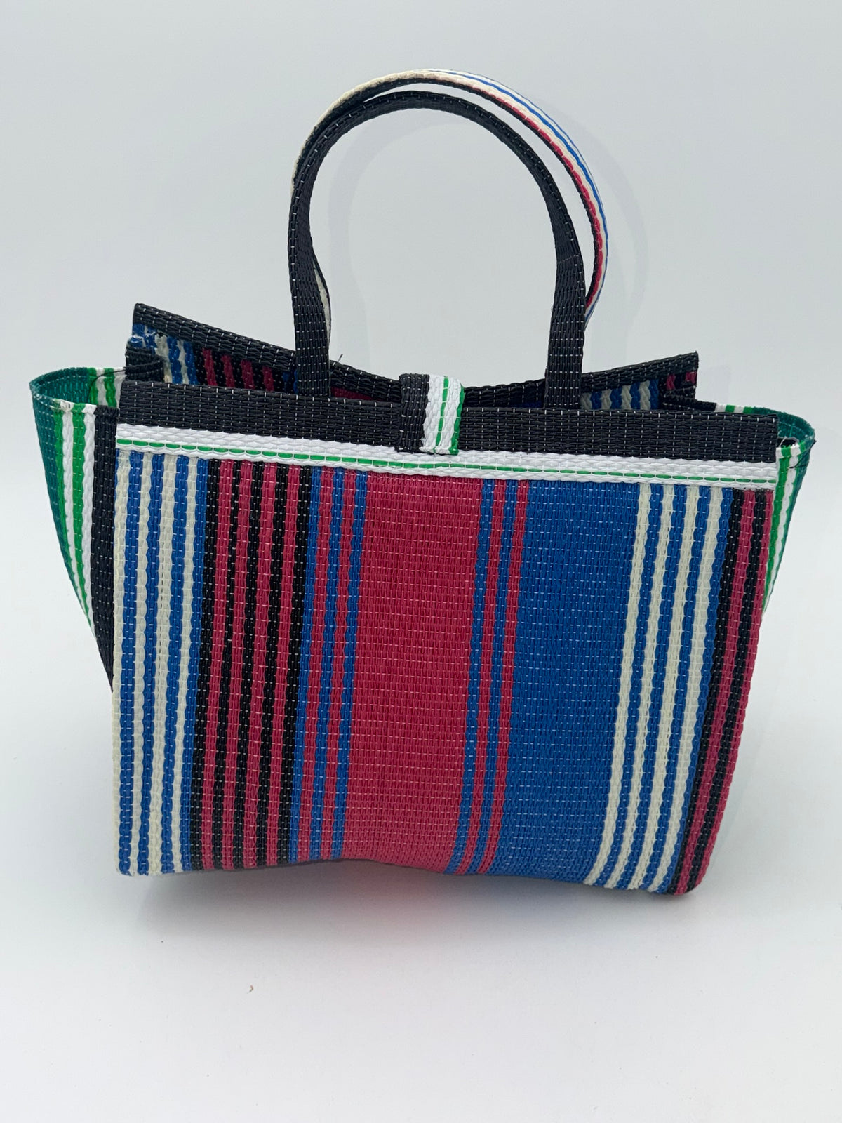 Candy Medium  handwoven tote bag by SCRUBIES in Green,Pink,Blue,White with Stripes design and Bow accent pattern