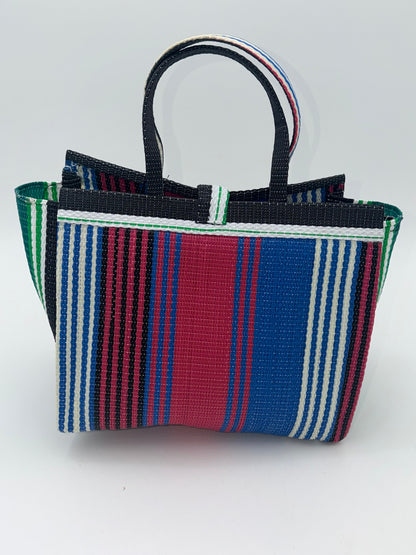 Candy Medium  handwoven tote bag by SCRUBIES in Green,Pink,Blue,White with Stripes design and Bow accent pattern