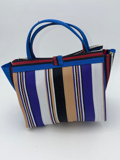 Lavender Medium  handwoven tote bag by SCRUBIES in Beige,White,Purplr,Black with Stripes design and Leaf accent pattern