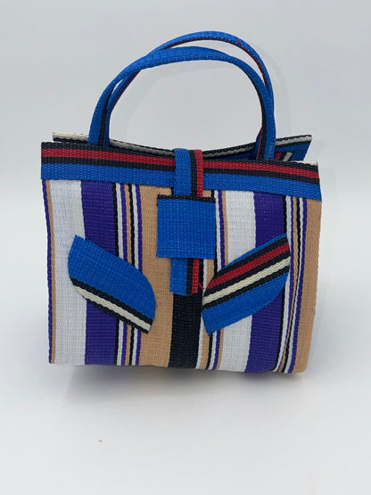 Lavender Medium  handwoven tote bag by SCRUBIES in Beige,White,Purplr,Black with Stripes design and Leaf accent pattern