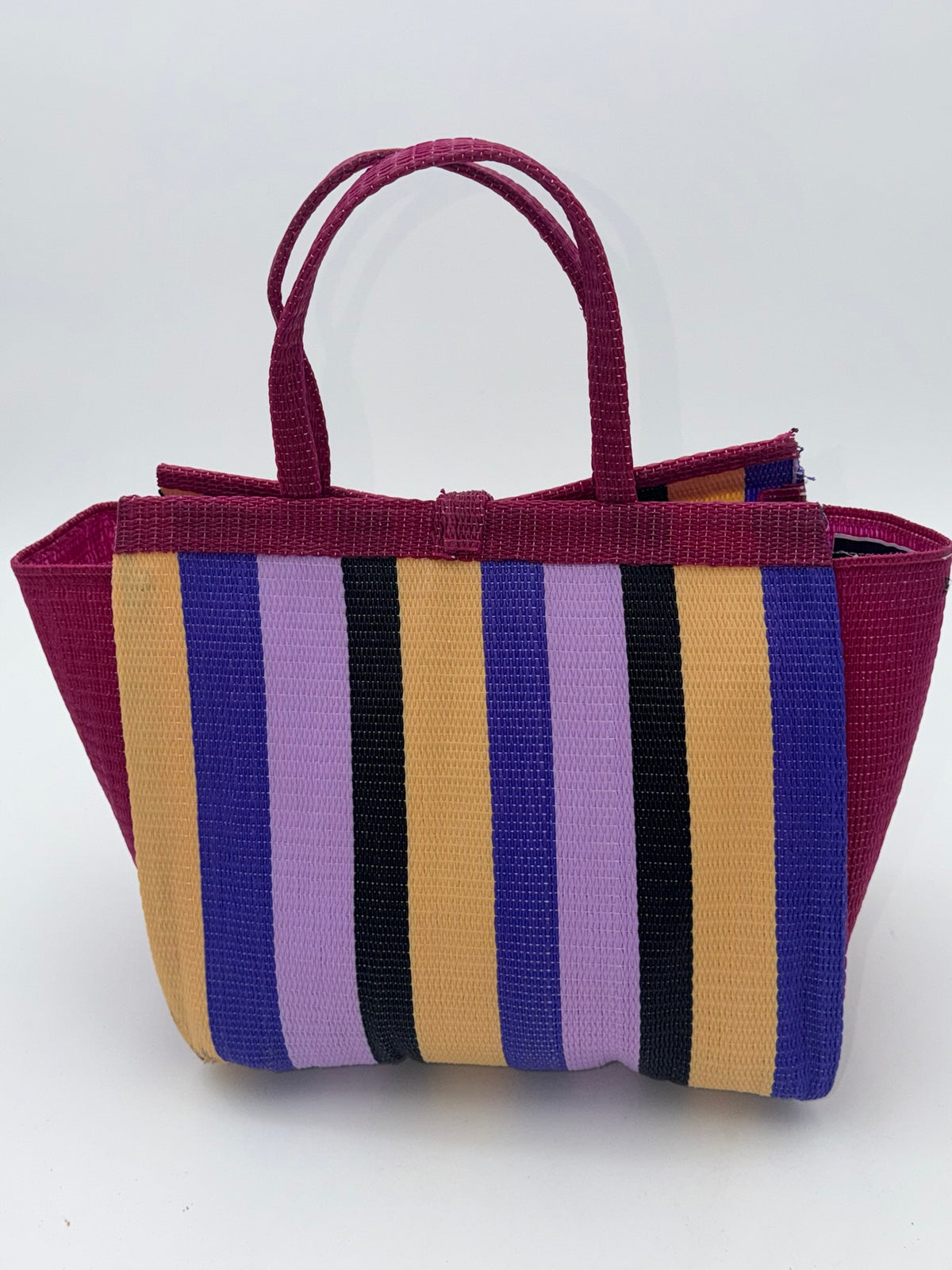 Lavender Medium  handwoven tote bag by SCRUBIES in Wine,Purple,Beige,Black with Stripes design and Circle accent pattern
