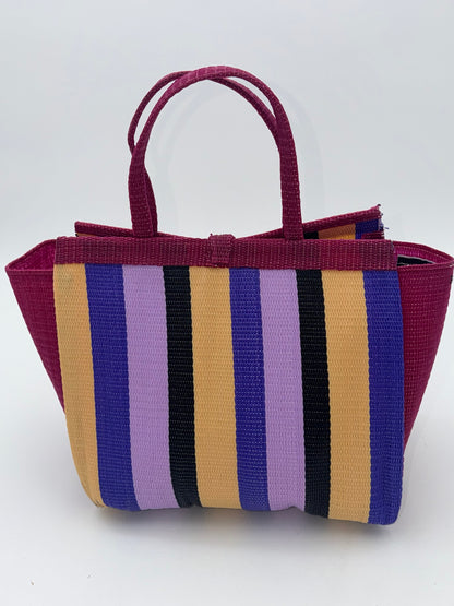 Lavender Medium  handwoven tote bag by SCRUBIES in Wine,Purple,Beige,Black with Stripes design and Circle accent pattern