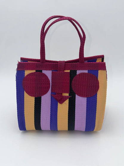 Lavender Medium  handwoven tote bag by SCRUBIES in Wine,Purple,Beige,Black with Stripes design and Circle accent pattern
