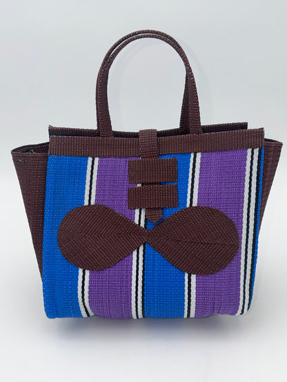 Lavender Medium  handwoven tote bag by SCRUBIES in Brown,Blue,Purple with Stripes design and Bow accent pattern