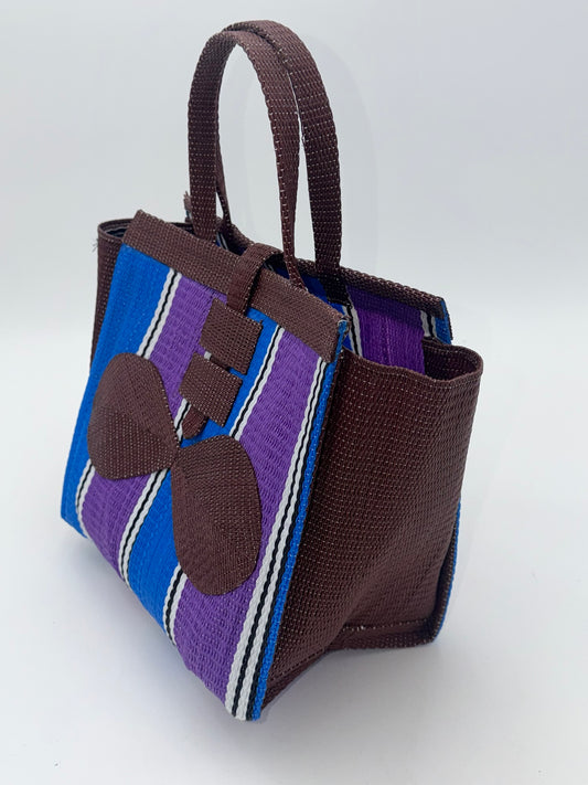Lavender Medium  handwoven tote bag by SCRUBIES in Brown,Blue,Purple with Stripes design and Bow accent pattern