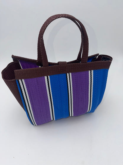 Lavender Medium  handwoven tote bag by SCRUBIES in Brown,Blue,Purple with Stripes design and Bow accent pattern