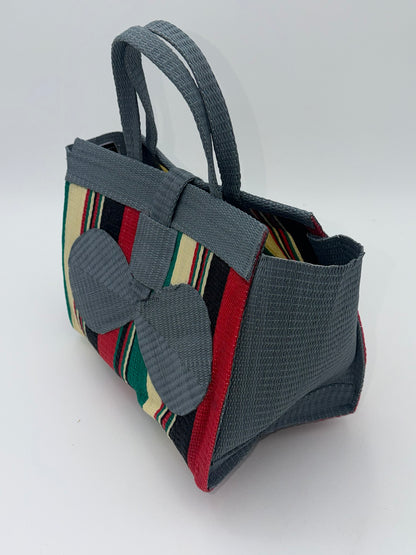 Arabian Medium  handwoven tote bag by SCRUBIES in Gray,Green,Red,Black with Block design and Leaf accent pattern
