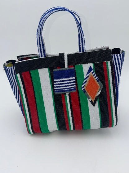 Arabian Medium  handwoven tote bag by SCRUBIES in Black,Green,White,Red,Blue with Stripes design and 0 accent pattern