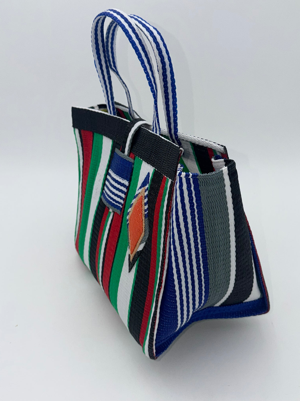 Arabian Medium  handwoven tote bag by SCRUBIES in Black,Green,White,Red,Blue with Stripes design and 0 accent pattern