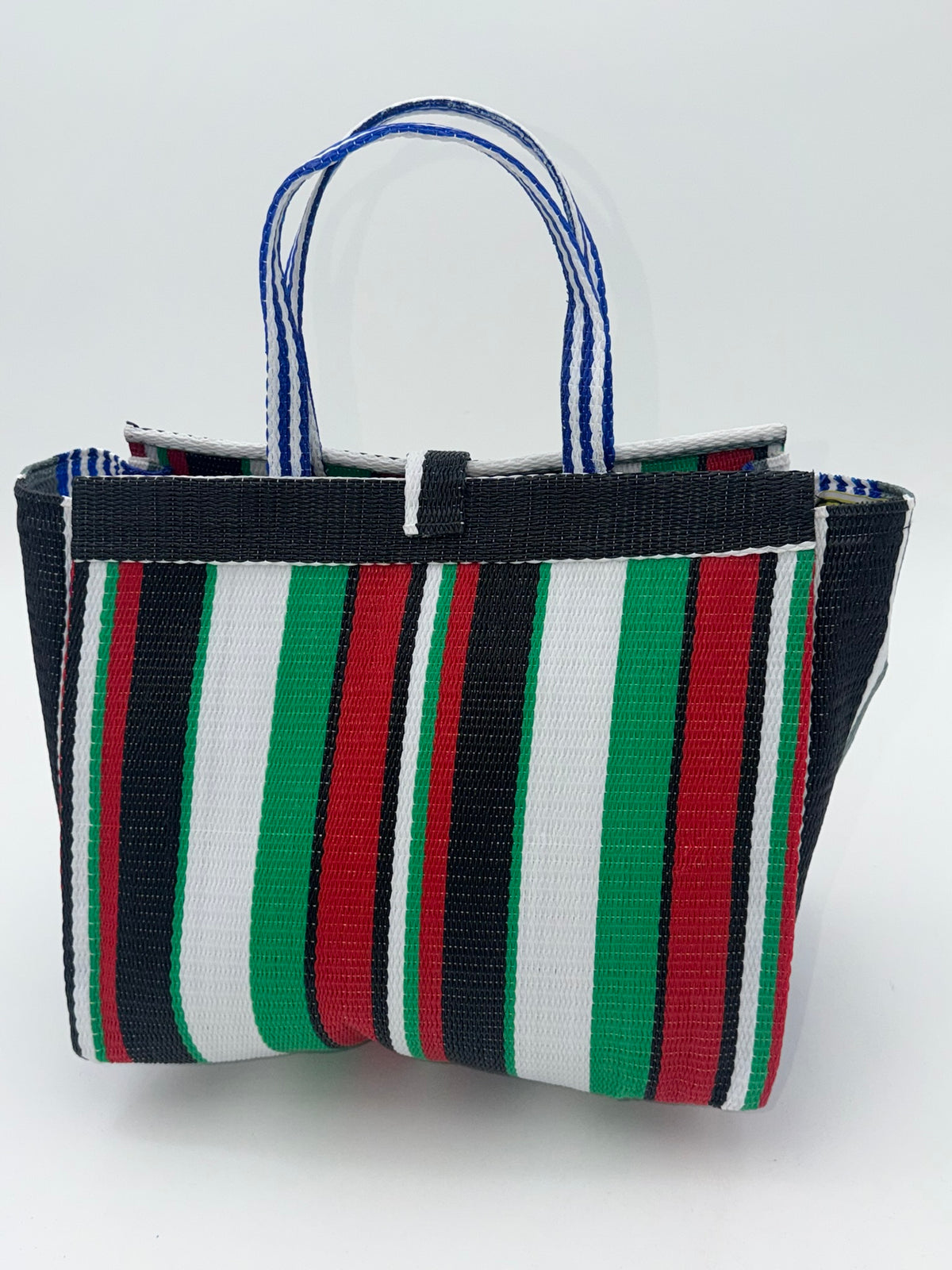 Arabian Medium  handwoven tote bag by SCRUBIES in Black,Green,White,Red,Blue with Stripes design and 0 accent pattern