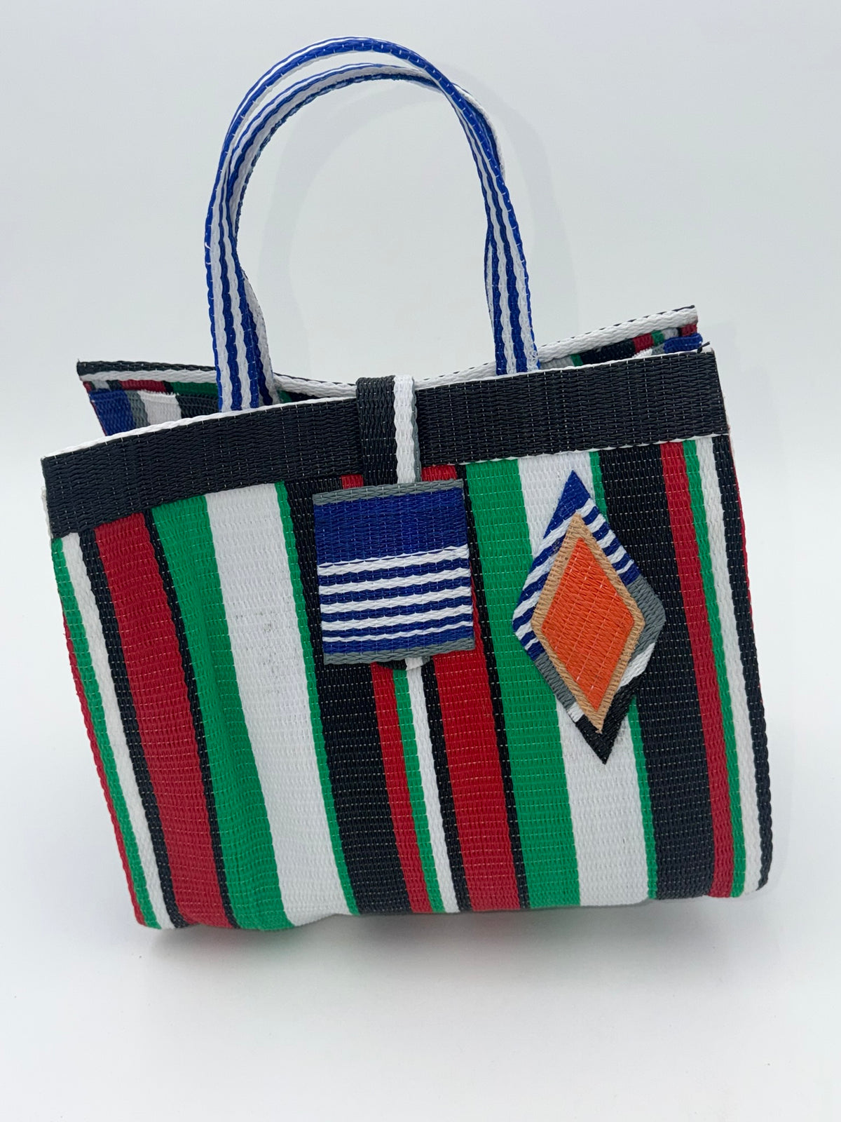 Arabian Medium  handwoven tote bag by SCRUBIES in Black,Green,White,Red,Blue with Stripes design and 0 accent pattern
