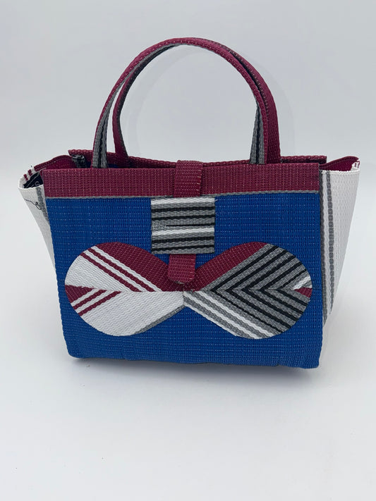 Lagoon Medium  handwoven tote bag by SCRUBIES in Blue,Wine,White,Gray with Solid design and Bow accent pattern