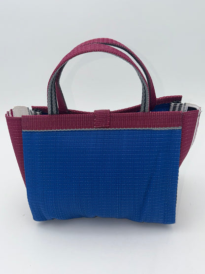 Lagoon Medium  handwoven tote bag by SCRUBIES in Blue,Wine,White,Gray with Solid design and Bow accent pattern