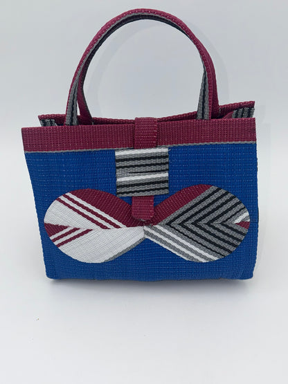 Lagoon Medium  handwoven tote bag by SCRUBIES in Blue,Wine,White,Gray with Solid design and Bow accent pattern