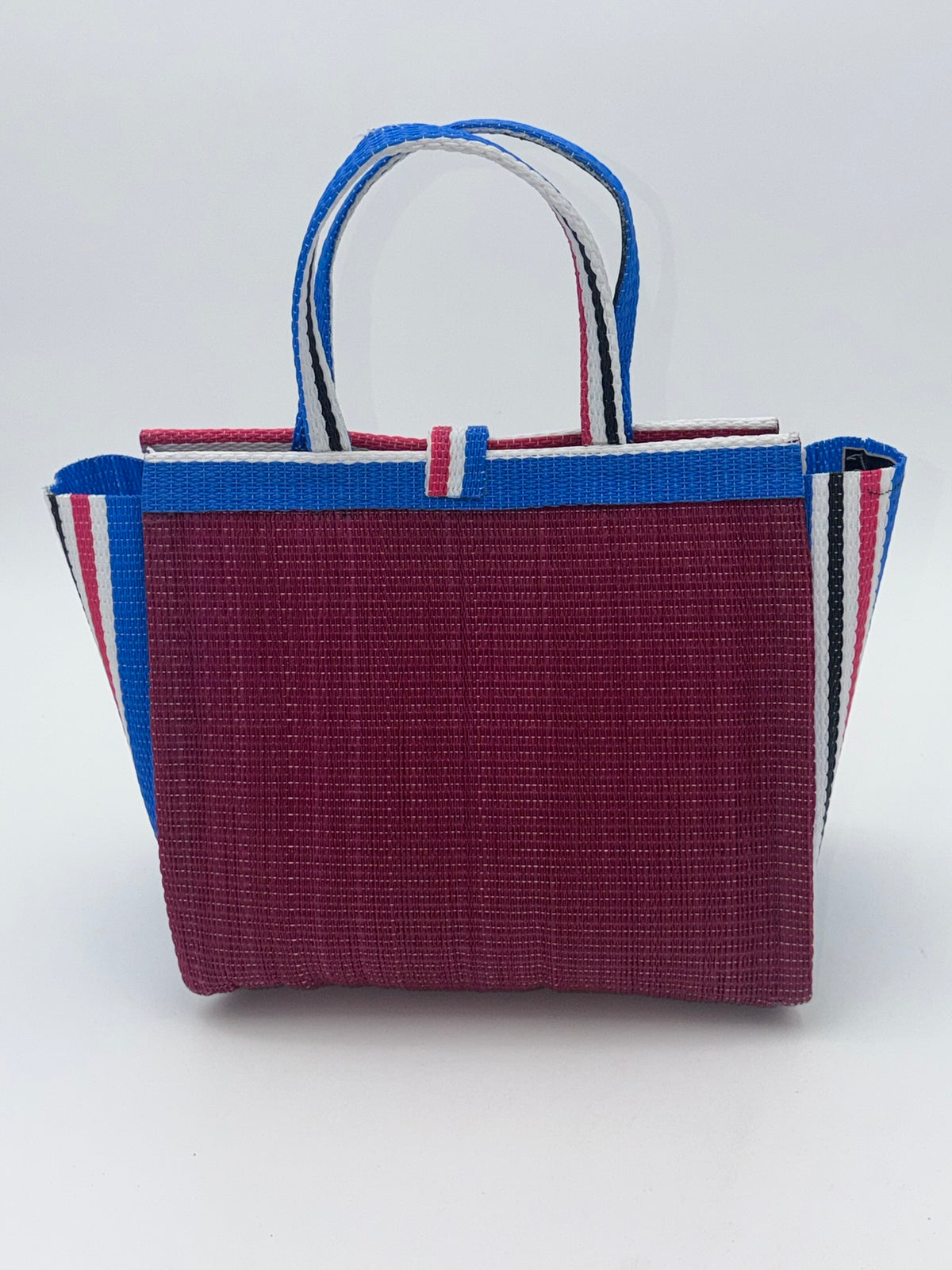 Winery Medium  handwoven tote bag by SCRUBIES in Wine,Blue,White with Solid design and Bow accent pattern
