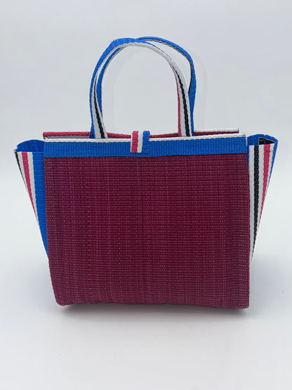 Winery Medium  handwoven tote bag by SCRUBIES in Wine,Blue,White with Solid design and Bow accent pattern