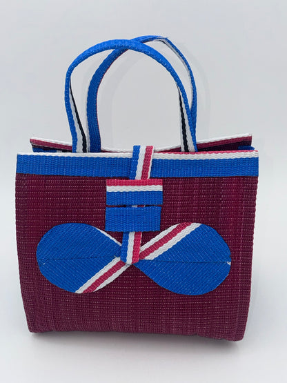 Winery Medium  handwoven tote bag by SCRUBIES in Wine,Blue,White with Solid design and Bow accent pattern