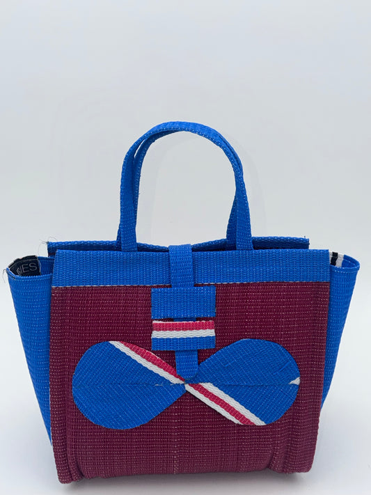 Winery Medium  handwoven tote bag by SCRUBIES in Wine,Blue,White with Solid design and Bow accent pattern