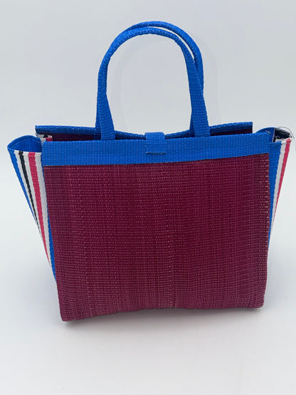 Winery Medium  handwoven tote bag by SCRUBIES in Wine,Blue,White with Solid design and Bow accent pattern