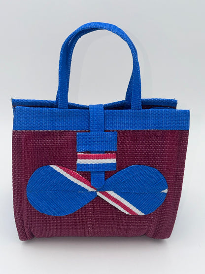 Winery Medium  handwoven tote bag by SCRUBIES in Wine,Blue,White with Solid design and Bow accent pattern